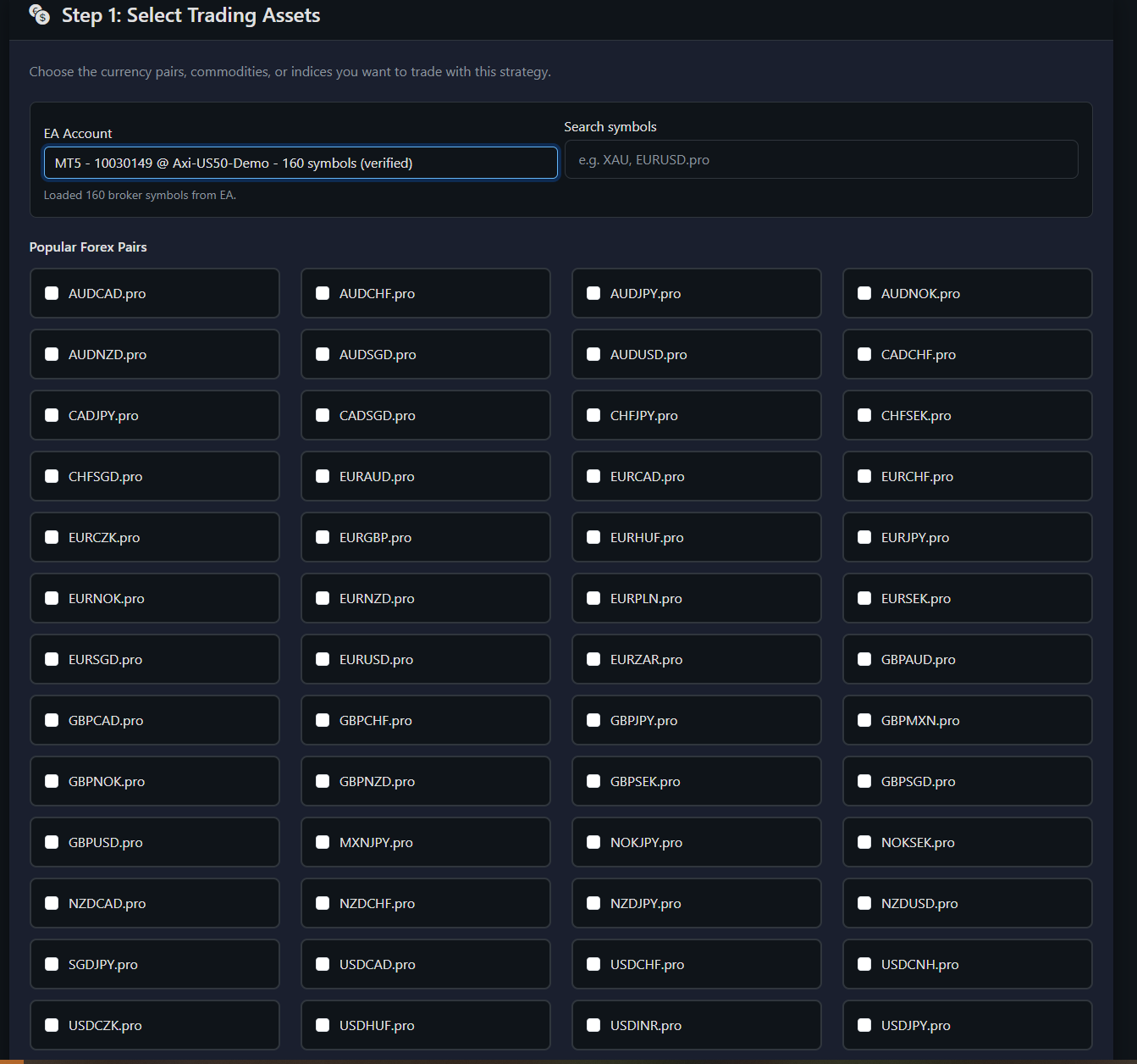 Asset selection in The fAIfth Trader™