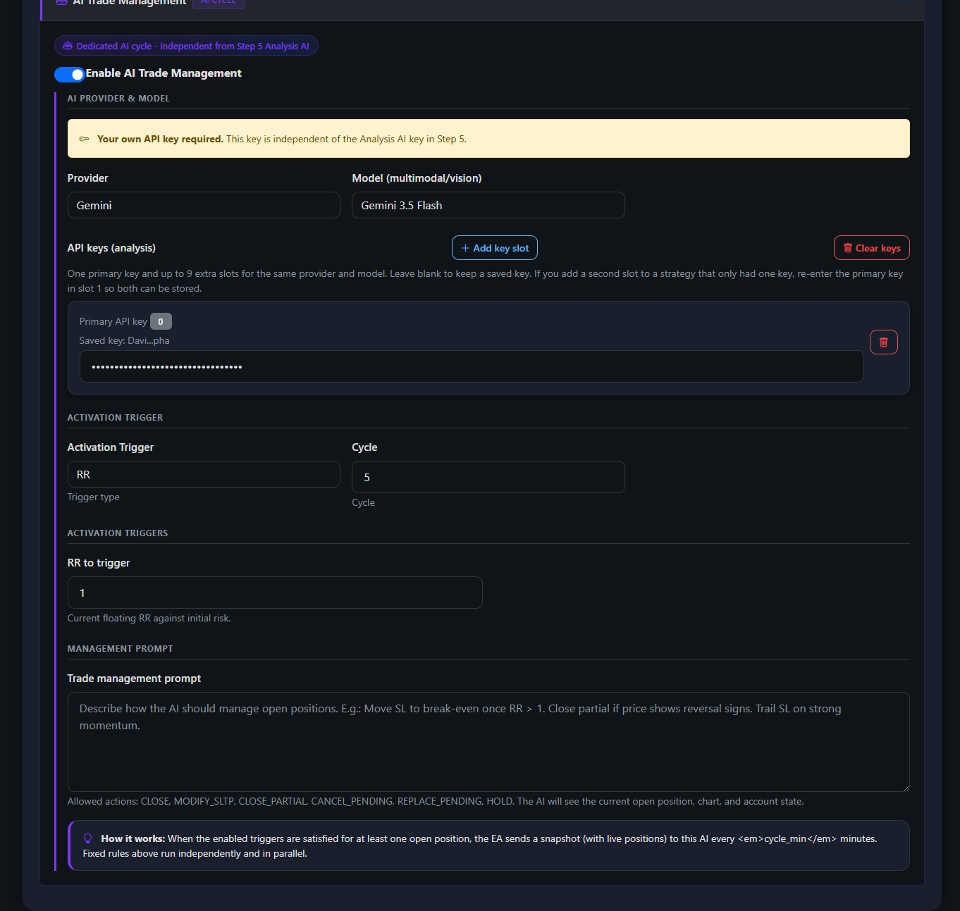 Fixed stop management in The fAIfth Trader™